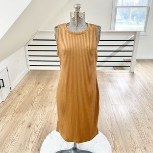NWT XS L Nine West bronze brown tan sleeveless midi stretchy dress